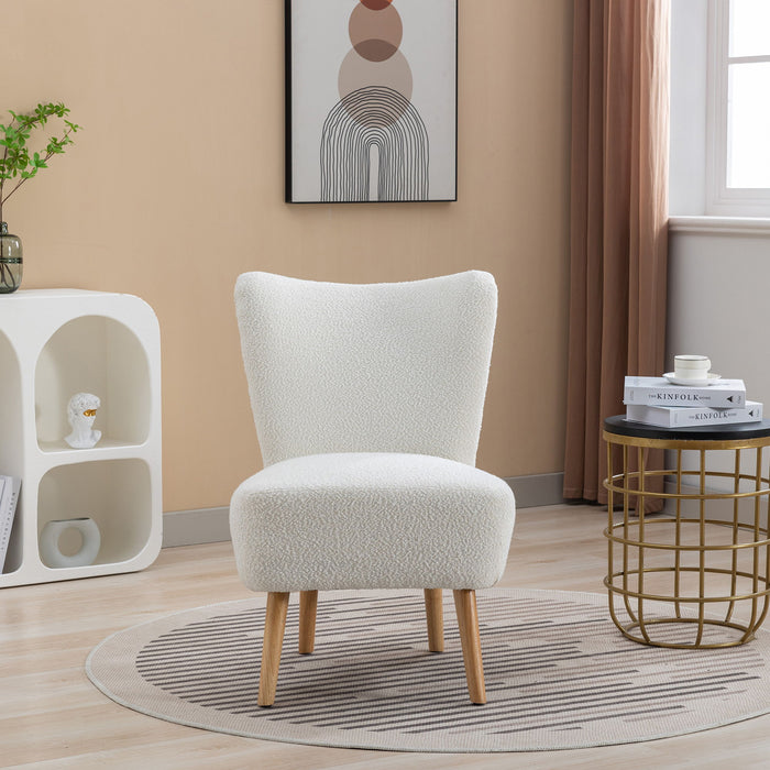Boucle Upholstered Armless Accent Chair Modern Slipper Chair, Cozy Curved Wingback Armchair, Corner Side Chair For Bedroom Living Room Office Cafe Lounge Hotel Ivory