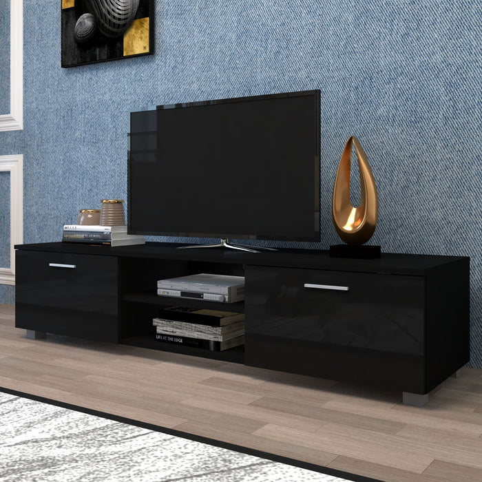 Tv Stand For 70" Tv Stands - Media Console Entertainment Center Television Table - 2 Storage Cabinet With Open Shelves For Living Room - Bedroom - Black