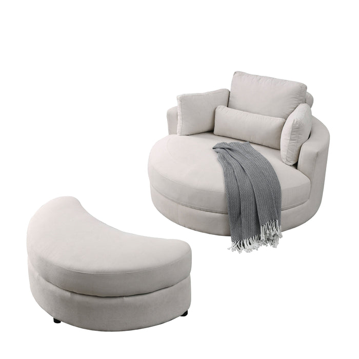 Welike Swivel Accent Barrel Modern Sofa Lounge Club Big Round Chair With Storage Ottoman Linen Fabric For Living Room Hotel With Pillows - Silver