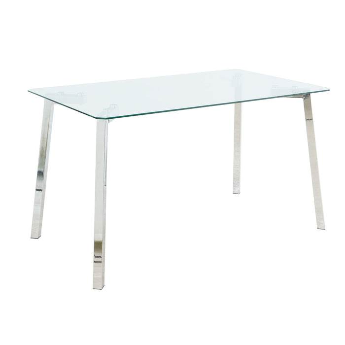 Modern Minimalist Rectangle Glass Dining Table, Transparent Glass Tabletop And Electroplate Metal Legs, Suitable For Kitchens, Restaurants, And Living Rooms