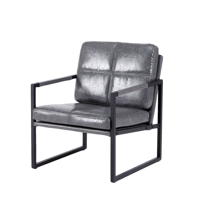 Light Grey Leather Leisure Black Metal Frame Recliner Chair For Living Room And Bedroom Furniture