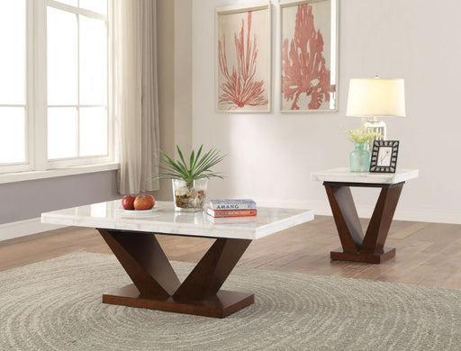 Forbes - Coffee Table - White Marble & Walnut Unique Piece Furniture
