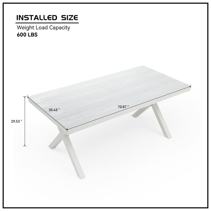 70.87 Inch Rectangular Dining Table With X-Shape Aluminum Table Leg / Metal Base, White