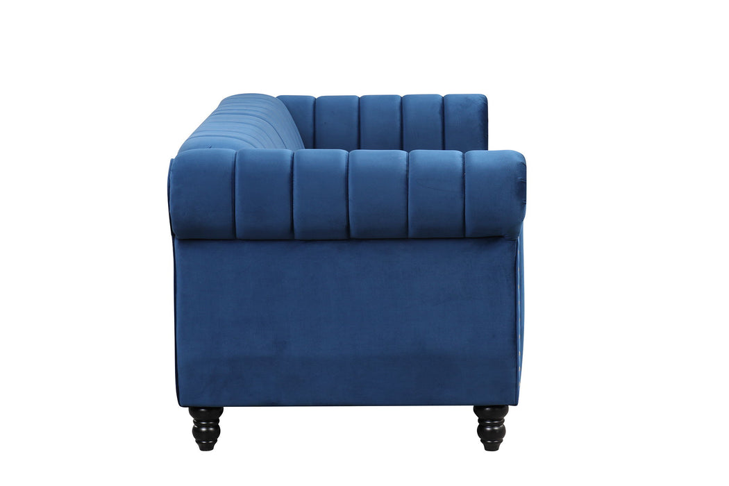 82.5" Modern Sofa Dutch Fluff Upholstered Sofa With Solid Wood Legs, Buttoned Tufted Backrest, Blue