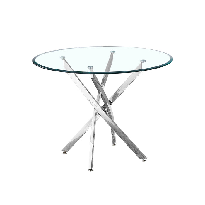 Contemporary Round Clear Dining Tempered Glass Table With Silver Finish Stainless Steel Legs