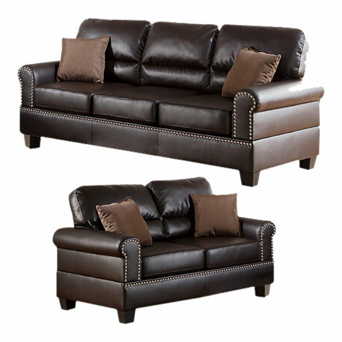 Espresso Faux Leather 2 Pieces Sofa Set Sofa And Loveseat Elegant Plush Contemporary Couch Living Room Furniture
