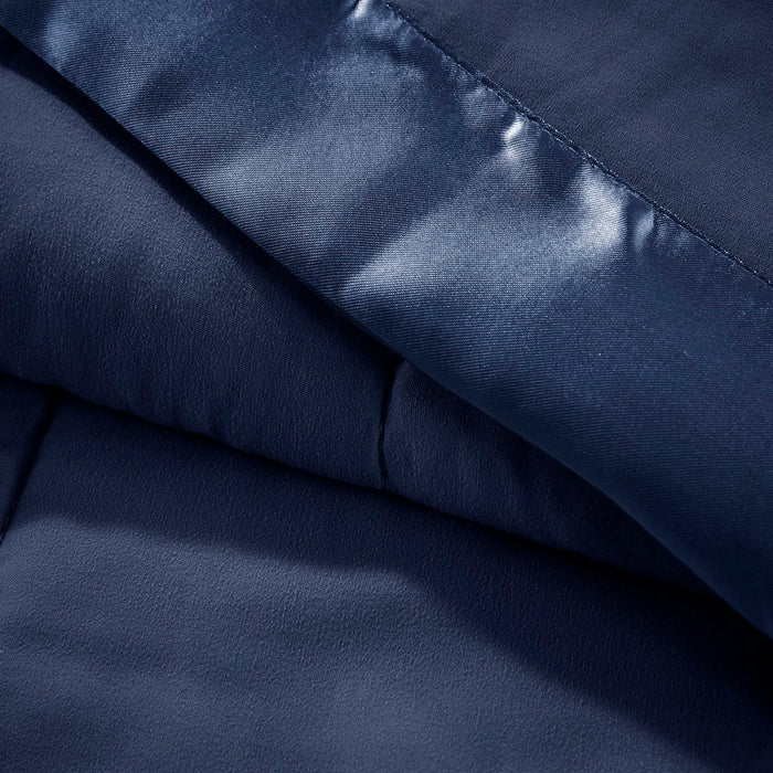 Lightweight Down Alternative Blanket With Satin Trim, Navy
