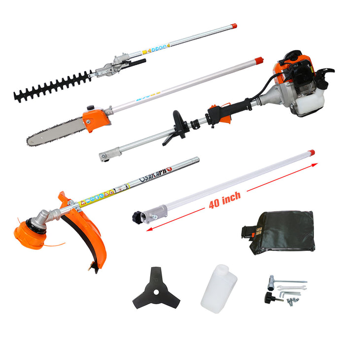 5 In 1 Multi-Functional Trimming Tool, 2 - Cycle Garden Tool System With Gas Pole Saw, Hedge Trimmer, Grass Trimmer