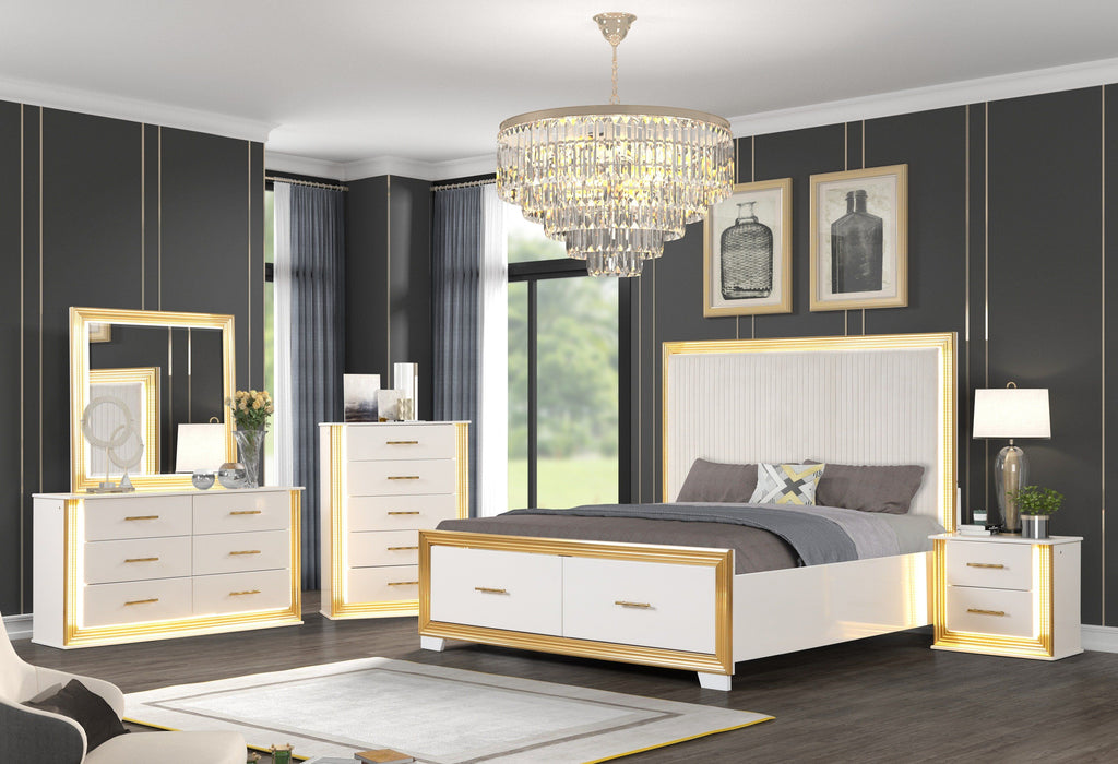 Obsession Contemporary Style 5 Piece Queen Bedroom Set Made With Wood & Gold Finish