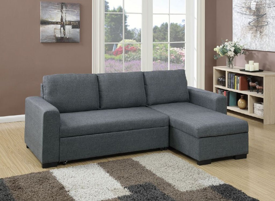 Living Room Furniture Convertible Sectional Blue Gray Color Polyfiber Reversible Chaise Storage Sofa Pull Out Bed Couch