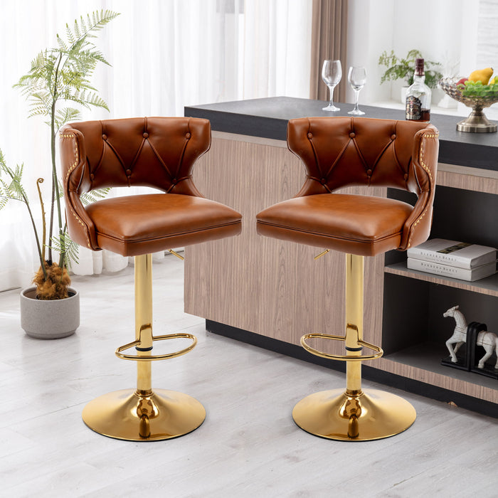 Bar Stools With Back And Footrest (Set of 2) - Brown
