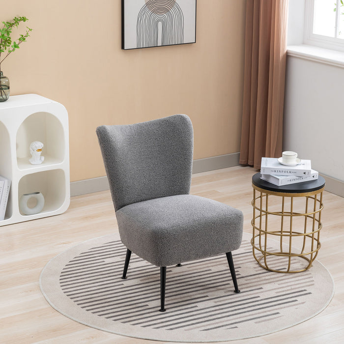 Boucle Upholstered Armless Accent Chair Modern Slipper Chair, Cozy Curved Wingback Armchair, Corner Side Chair For Bedroom Living Room Office Cafe Lounge Hotel Gray