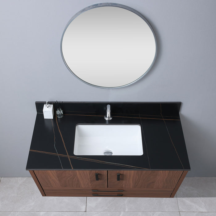 Montary 43" Bathroom Stone Vanity Top Black Gold Color With Undermount Ceramic Sink And Single Faucet Hole With Backsplash