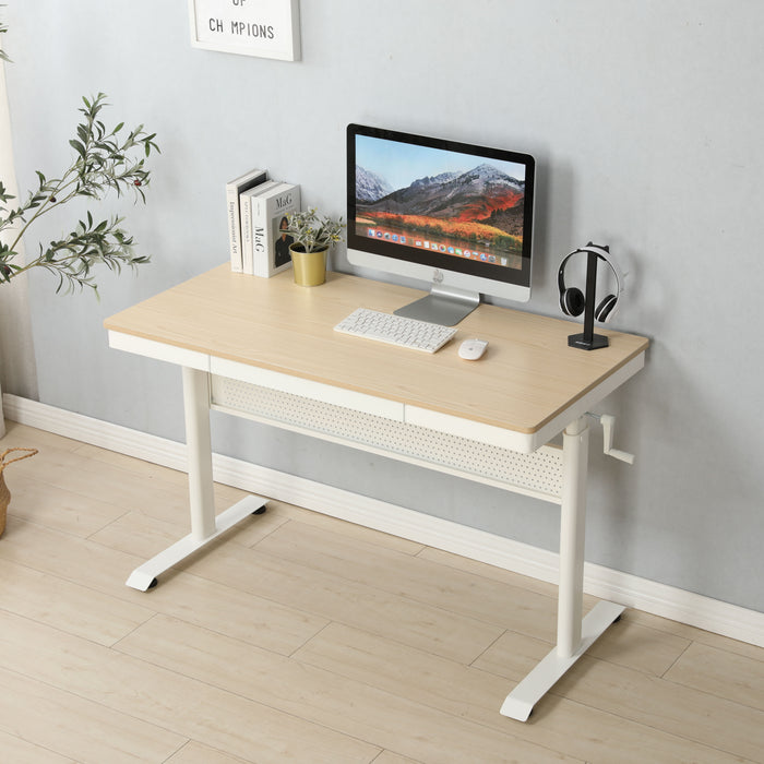 Maple Tabletop 48 X 24 Inchesstanding Desk With Metal Drawer, Adjustable Height Stand Up Desk, Ergonomic Workstation