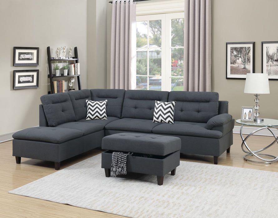 Living Room Furniture Charcoal Cushion Sectional Ottoman Linen Like Fabric Sofa Chaise