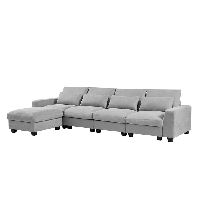 U_Style Modern Large L-Shape Feather Filled Sectional Sofa, Convertible Sofa Couch With Reversible Chaise For Living Room