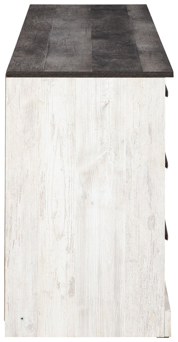 Shawburn - White / Black / Gray - Six Drawer Dresser - Pewter-tone Pulls Unique Piece Furniture