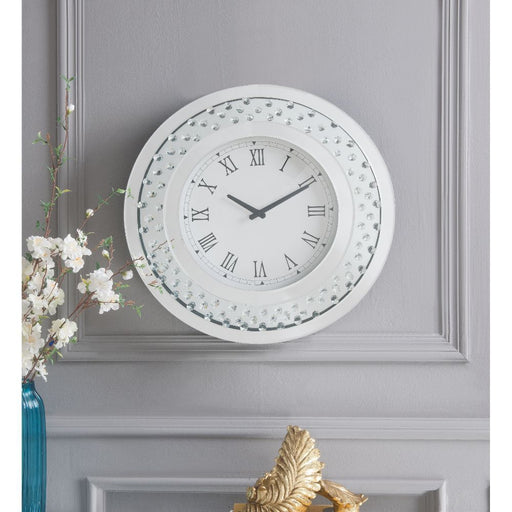 Nysa - Wall Clock - Mirrored & Faux Crystals - 20" Unique Piece Furniture