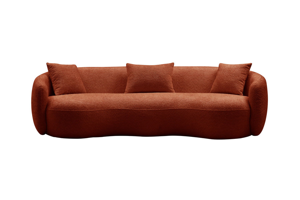 Mid Century Modern Curved Sofa, Boucle Fabric Couch For Bedroom, Office, Apartment, Orange
