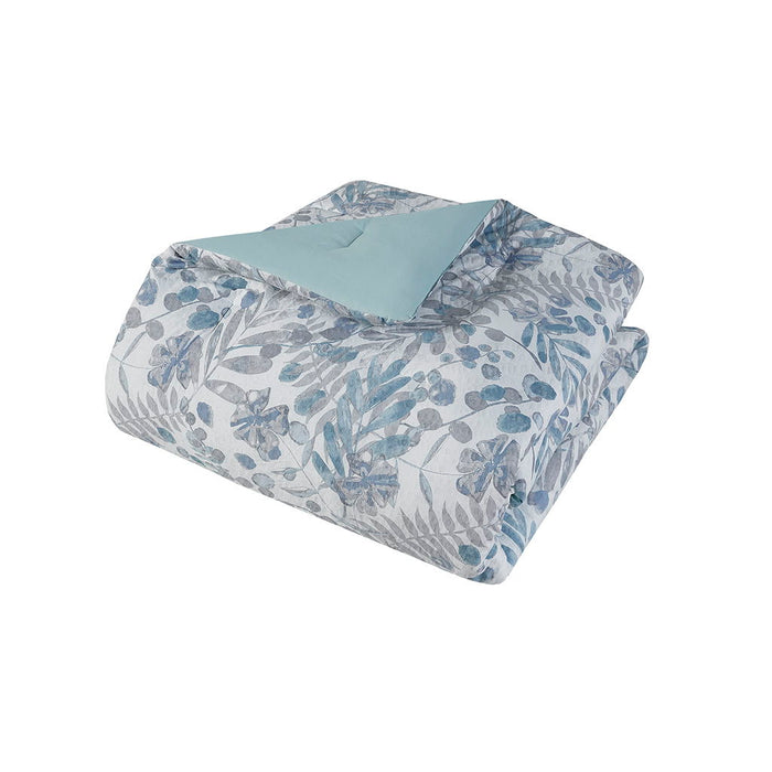 5 Piece Seersucker Comforter Set With Throw Pillows, Blue