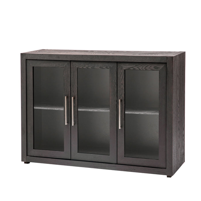 U-Style Wood Storage Cabinet With Three Glass Doors And Adjustable Shelf, Suitable For Living Room, Study And Entrance