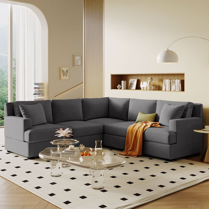 U_Style Sectional Modular Sofa With 2 Tossing Cushions And Solid Frame