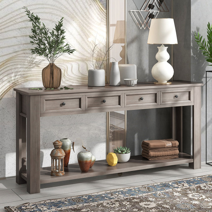 Trexm Console Table/Sofa Table With Storage Drawers And Bottom Shelf For Entryway Hallway - Gray Wash