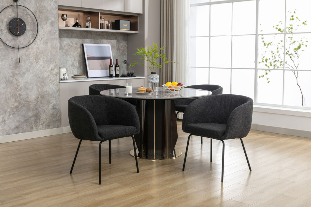 Boucle Dining Chairs With Black Metal Legs (Set of 2) - Black