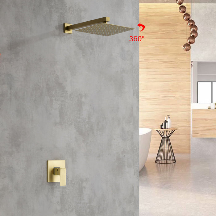 Complete Shower System, With Rough In Valve - Gold