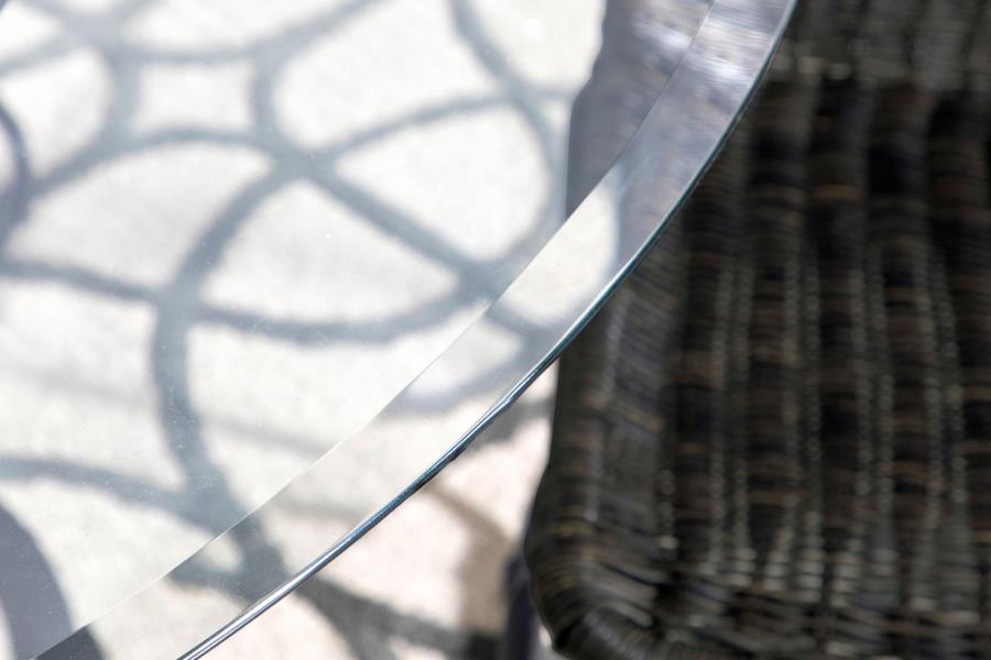 Aviano - 5 Piece Round Glass Top Dining Table Set With Rattan Chairs - Gunmetal