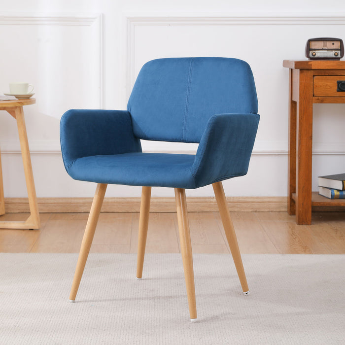 Velet Upholstered Side Dining Chair With Metal Leg (Blue Velet+Beech Wooden Printing Leg), Kd Backrest