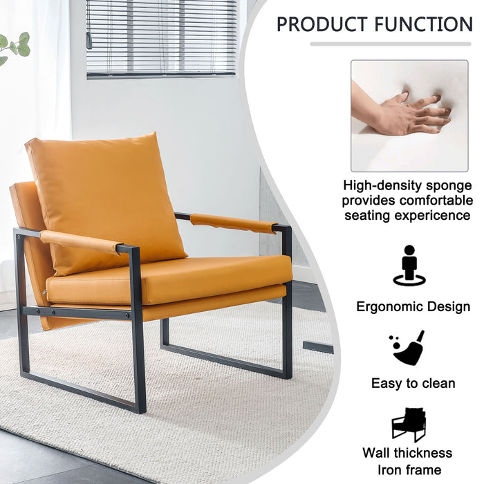 Accent Arm Chair With Extra-Thick Padded Backrest And Seat Cushion - Orange