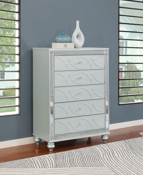 Gunnison - 5-Drawer Chest - Silver Metallic Unique Piece Furniture