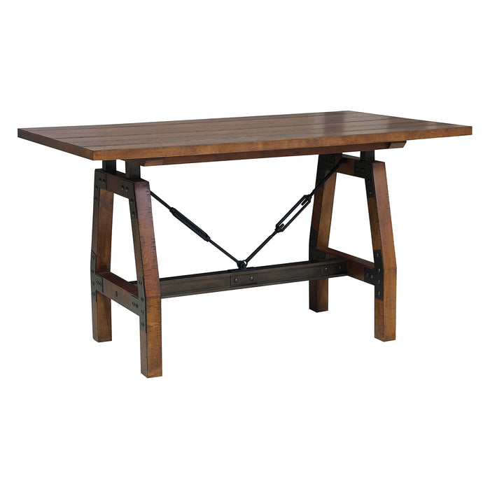 Rustic Brown And Gunmetal Finish 1 Piece Counter Height Dining Table Industrial Design Wooden Dining Furniture