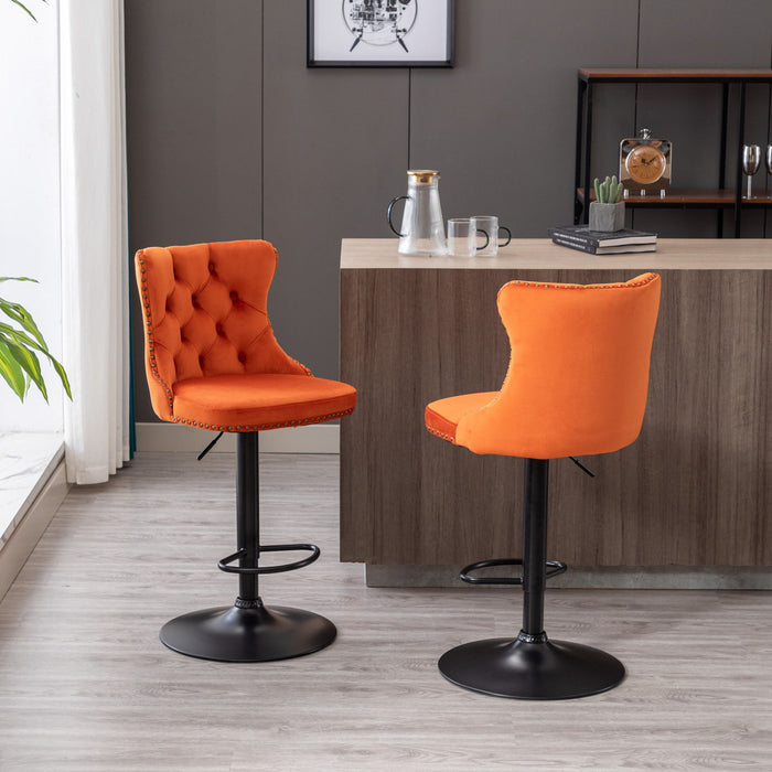 Swivel Velvet Barstools AdjUSAtble Seat Height From 25 - 33", Modern Upholstered Bar Stools With Backs Comfortable Tufted For Home Pub And Kitchen Island (Orange, (Set of 2)