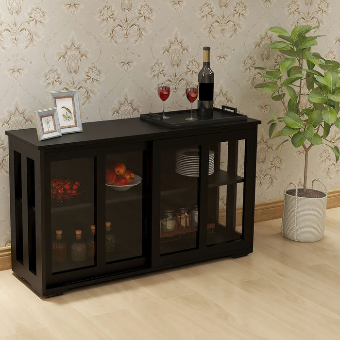 Kitchen Storage Stand Cupboard With Glass Door - Black
