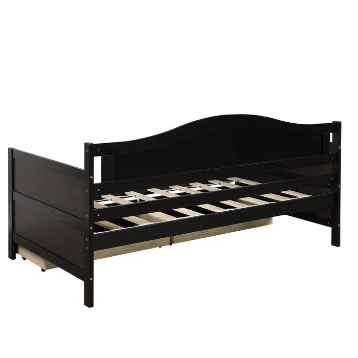 Twin Wooden Daybed With 2 Drawers, Sofa Bed For Bedroom Living Room, No Box Spring Needed, Espresso