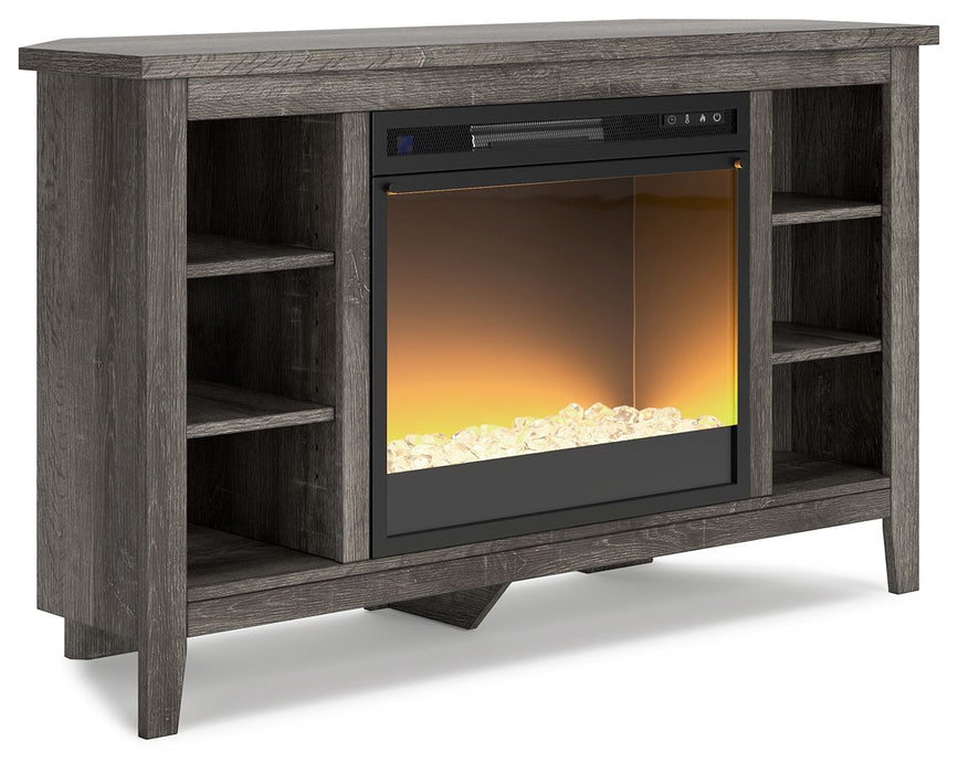 Arlenbry - Gray - Corner TV Stand With Glass/Stone Fireplace Insert Unique Piece Furniture
