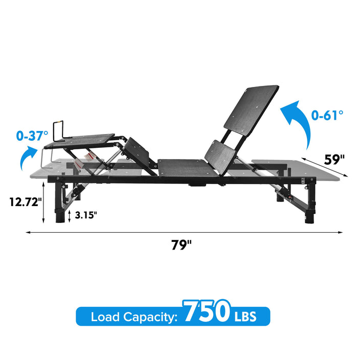 Adjustable Bed Base Frame Queen Bed Frame With Head And Foot Incline Wireless Remote Zero Gravity Quiet Motor Black Queen - Antique Black