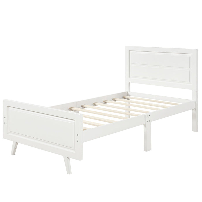 Wood Platform Bed Twin Bed Frame Mattress Foundation With Headboard And Wood Slat Support (White)