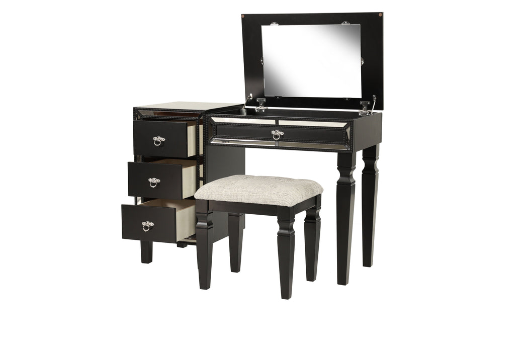 Traditional Formal Black Color Vanity Set Stool Storage Drawers 1 Piece Bedroom Furniture Set Tufted Seat Stool