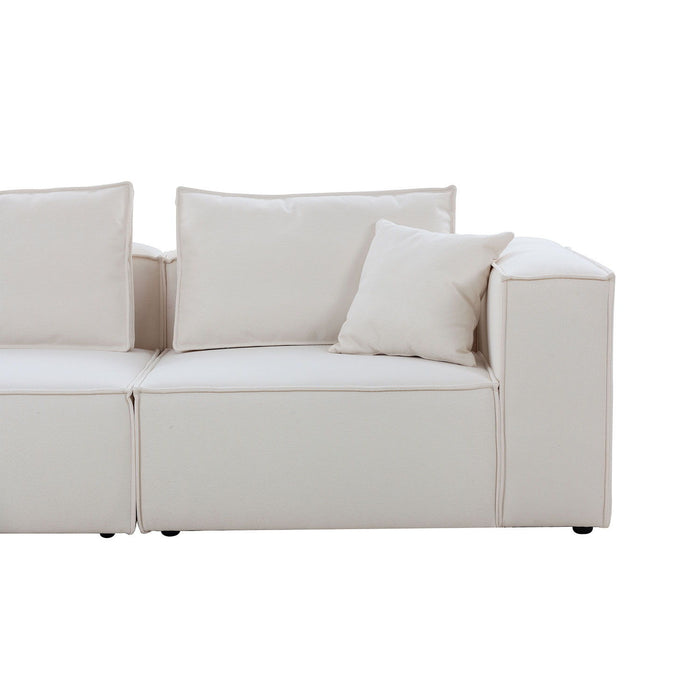 Modular Sectional Living Room Sofa Set, Modern Minimalist Style Couch With Ottoman And Reversible Chaise, L-Shape, White