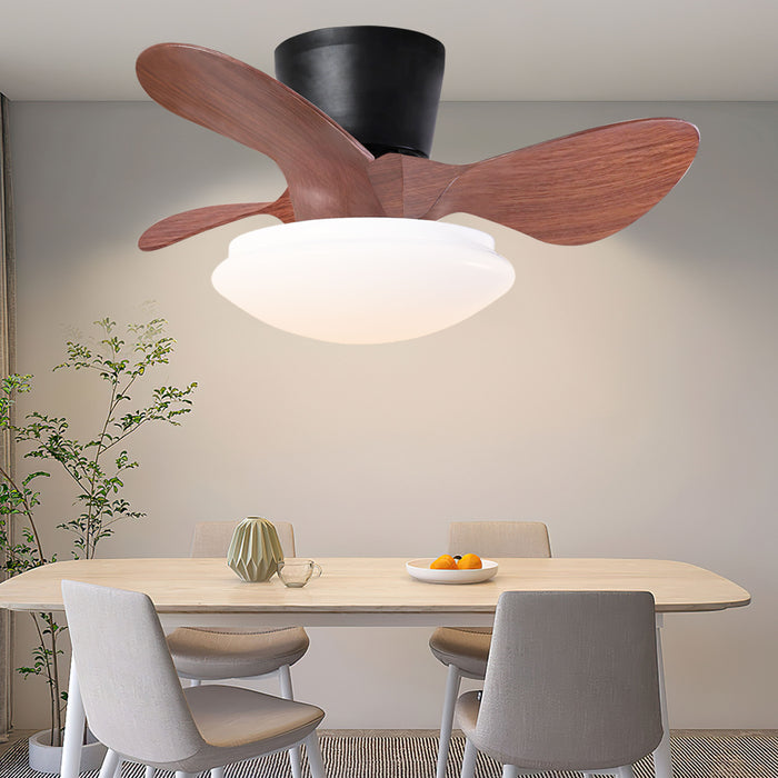 24'' Walnut Small Ceiling Fan With Lights And Remote Led 18W Modern Flush Mount Ceiling Fan Adjustable Color, Dc Quiet Motor Low Profile Ceiling Fan For Bedroom Kitchen Dining Patio, Fcc