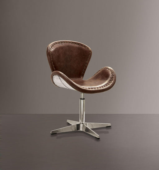 Brancaster - Accent Chair - Retro Brown Top Grain Leather & Aluminum - 33" Unique Piece Furniture