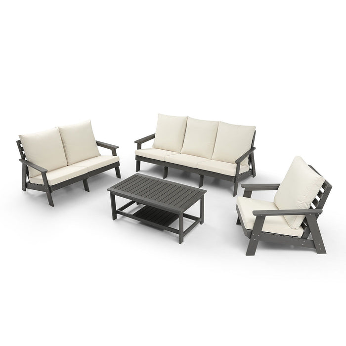 Hips 3 Seater Sofa With Cushion, Outdoor Garden Sofa, Grey / Beige