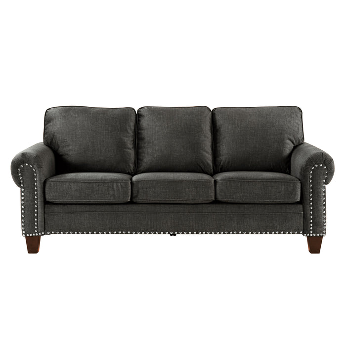 Traditional Style Dark Gray Sofa 1 Piece Microfiber Upholstered Solid Wood Frame Nailhead Trim Living Room Furniture