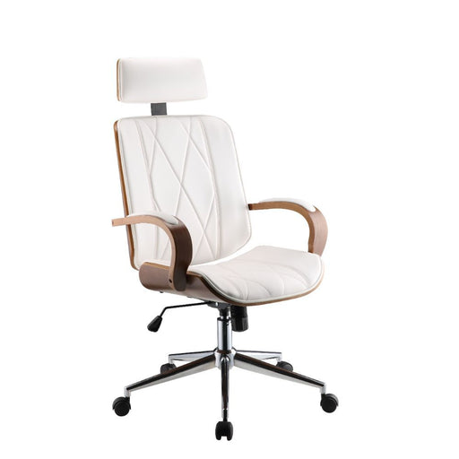 Yoselin - Office Chair - White PU & Walnut Unique Piece Furniture