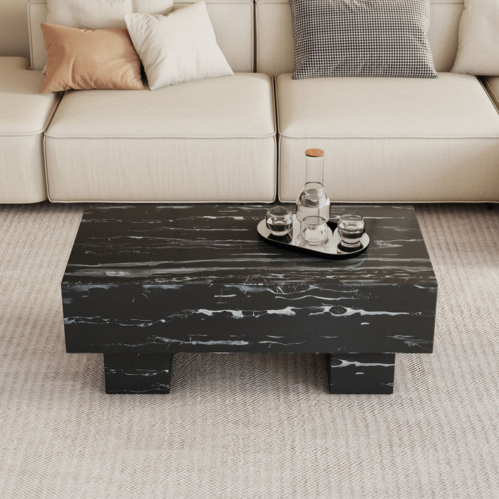 The Black Coffee Table Has Patterns Modern Rectangular Table, Suitable For Living Rooms And Apartments