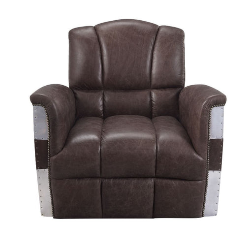Brancaster - Accent Chair - Retro Brown Top Grain Leather & Aluminum - 35" Unique Piece Furniture