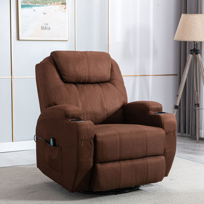 Brown Textile Multi - Purpose Recliner, Heated, Theater Single Recliner, Eight Point Massage, Electric Remote Control, Ring - Pull, Cup Holder, Rocking And Rotate, Rotate 360 Degrees, Suitable For Family
